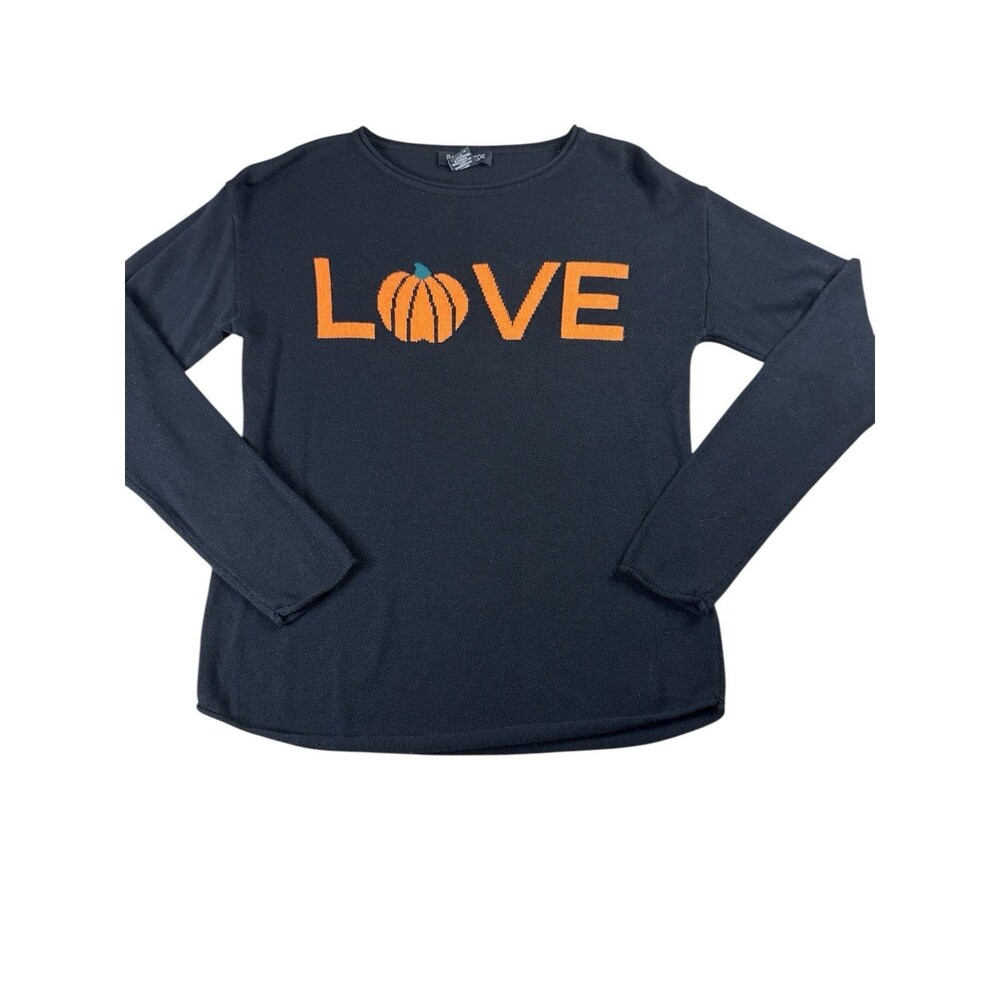 Rachel‎ Zoe Black Sweater Pumpkin Love Graphic Small Cashmere Blend Fall Fashion